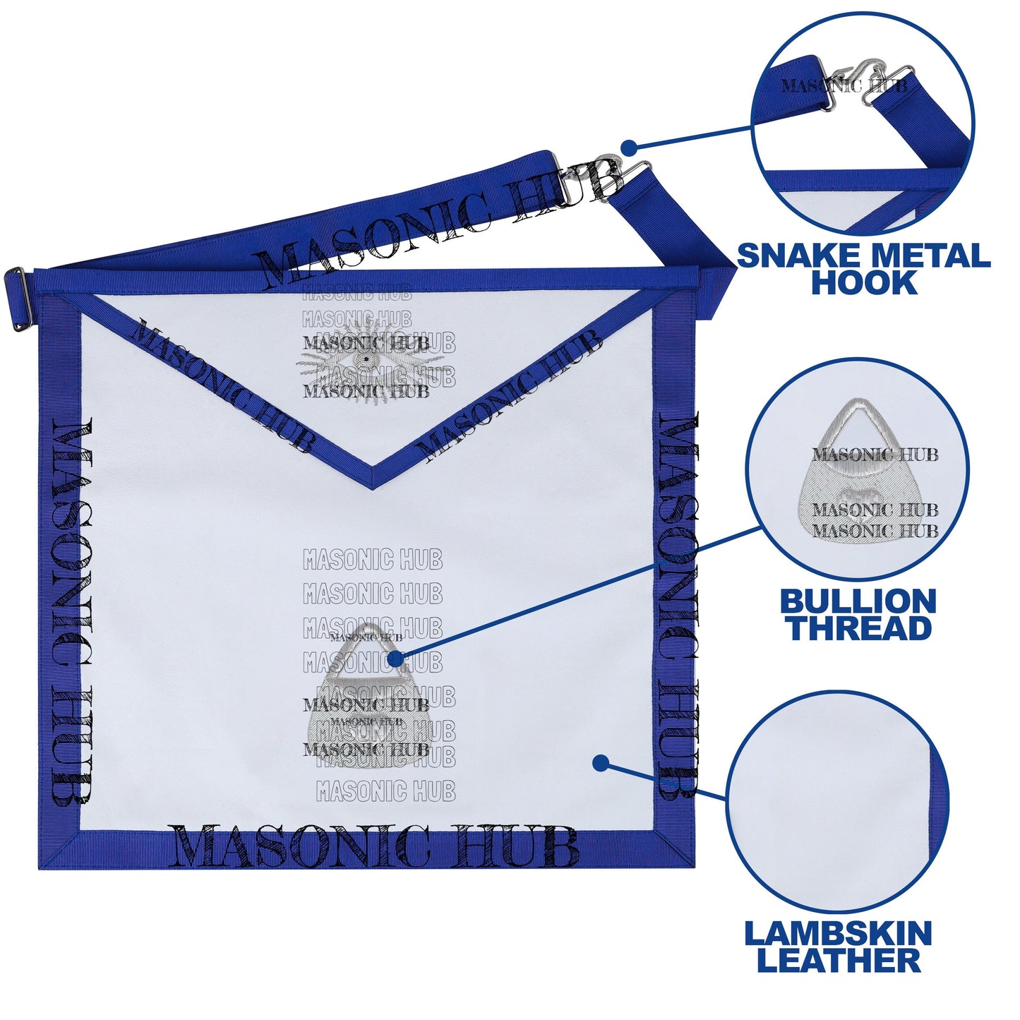 Masonic Texas Regulation Almoner Officer Apron with Eye Emblem - Handcrafted