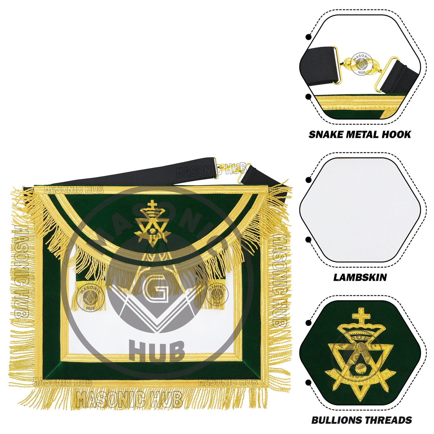 Allied Masonic Degree AMD Past Sovereign Master Apron Hand Embroidered Lambskin