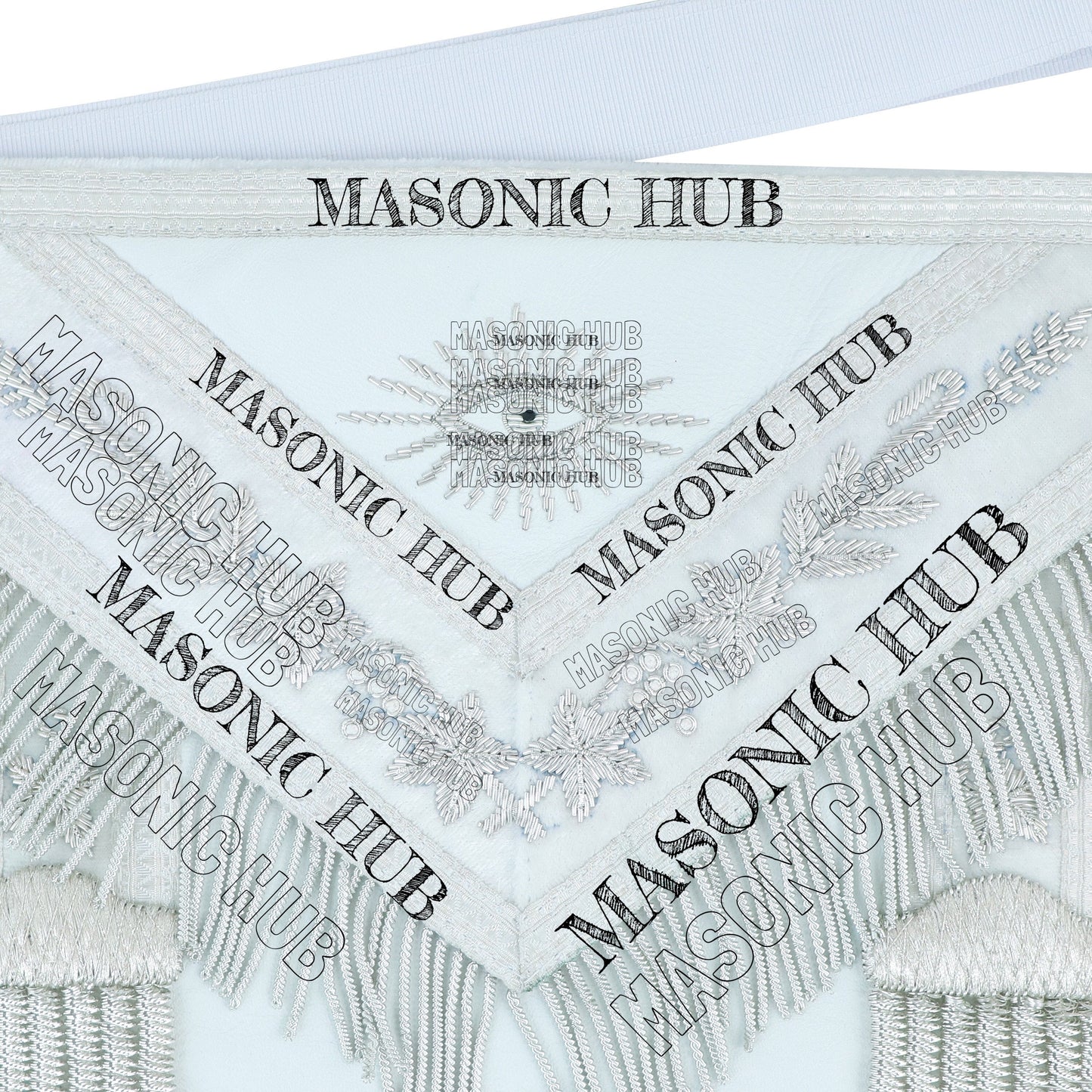 White Lambskin Masonic Past Master Apron Grapes & Veil Edge + Chain Collar Jewel