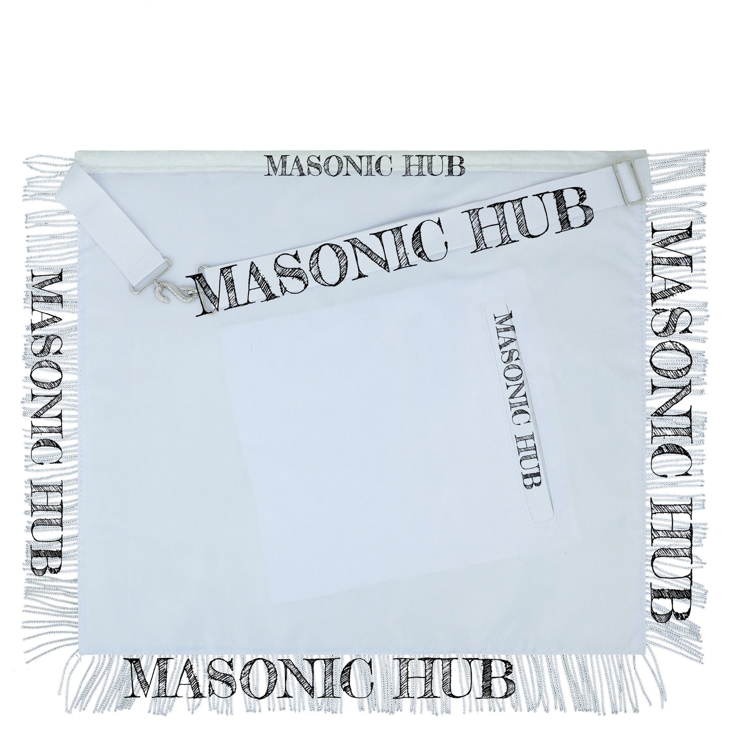 White Lambskin Masonic Past Master Apron Grapes & Veil Edge + Chain Collar Jewel