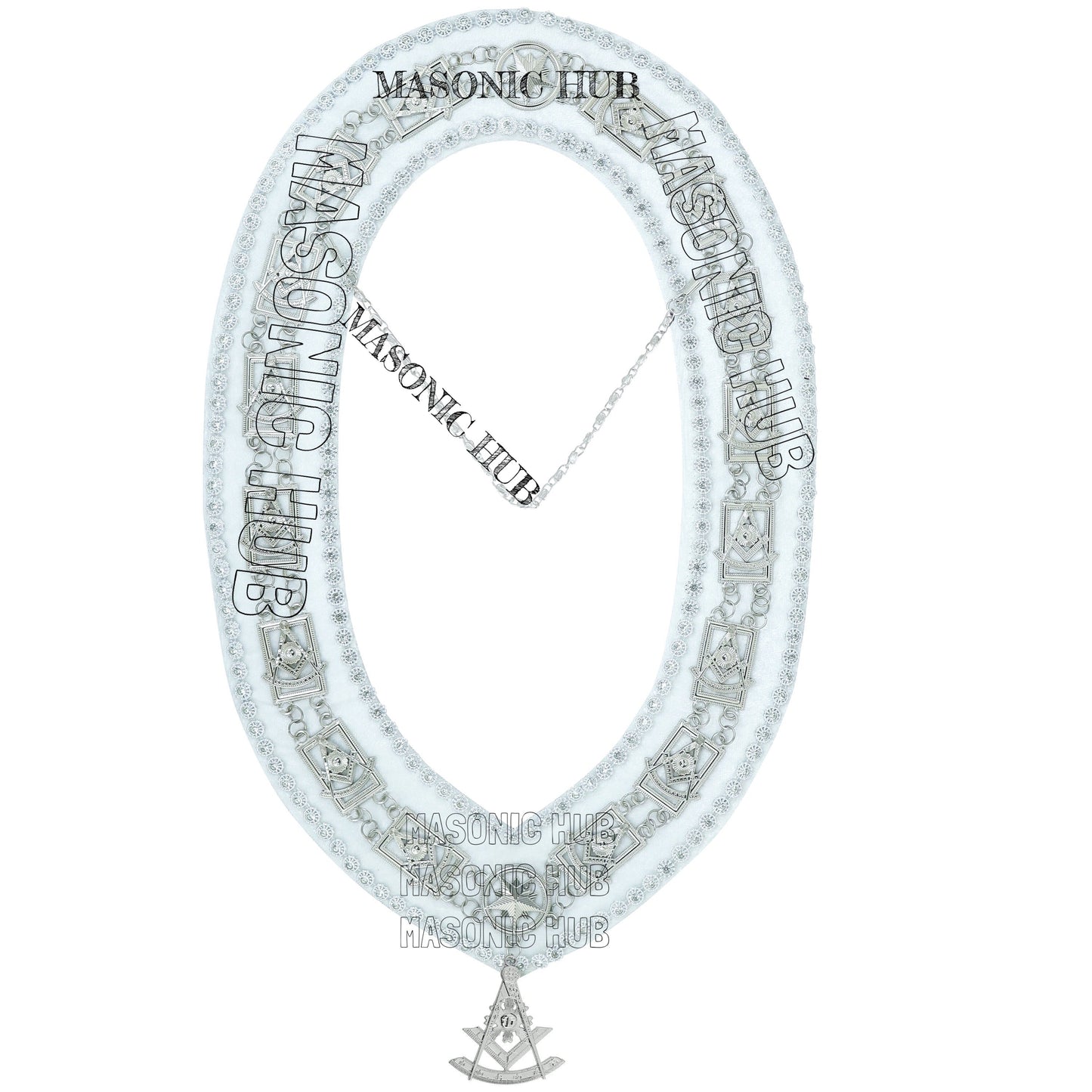 White Lambskin Masonic Past Master Apron Grapes & Veil Edge + Chain Collar Jewel