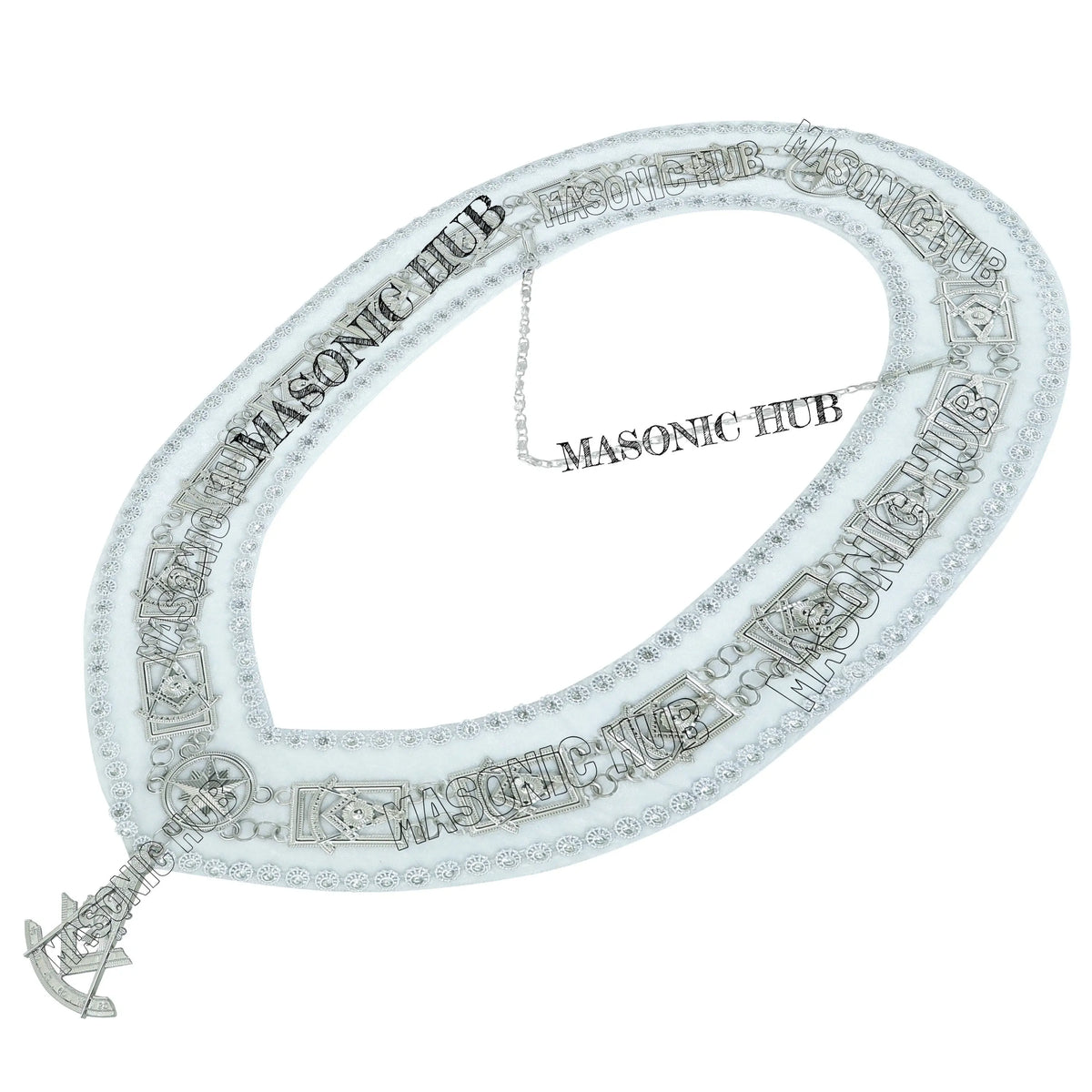 Masonic Past Master Metal Chain Collar White Backing With Rhinestones + Free Jewe Masonic Hub