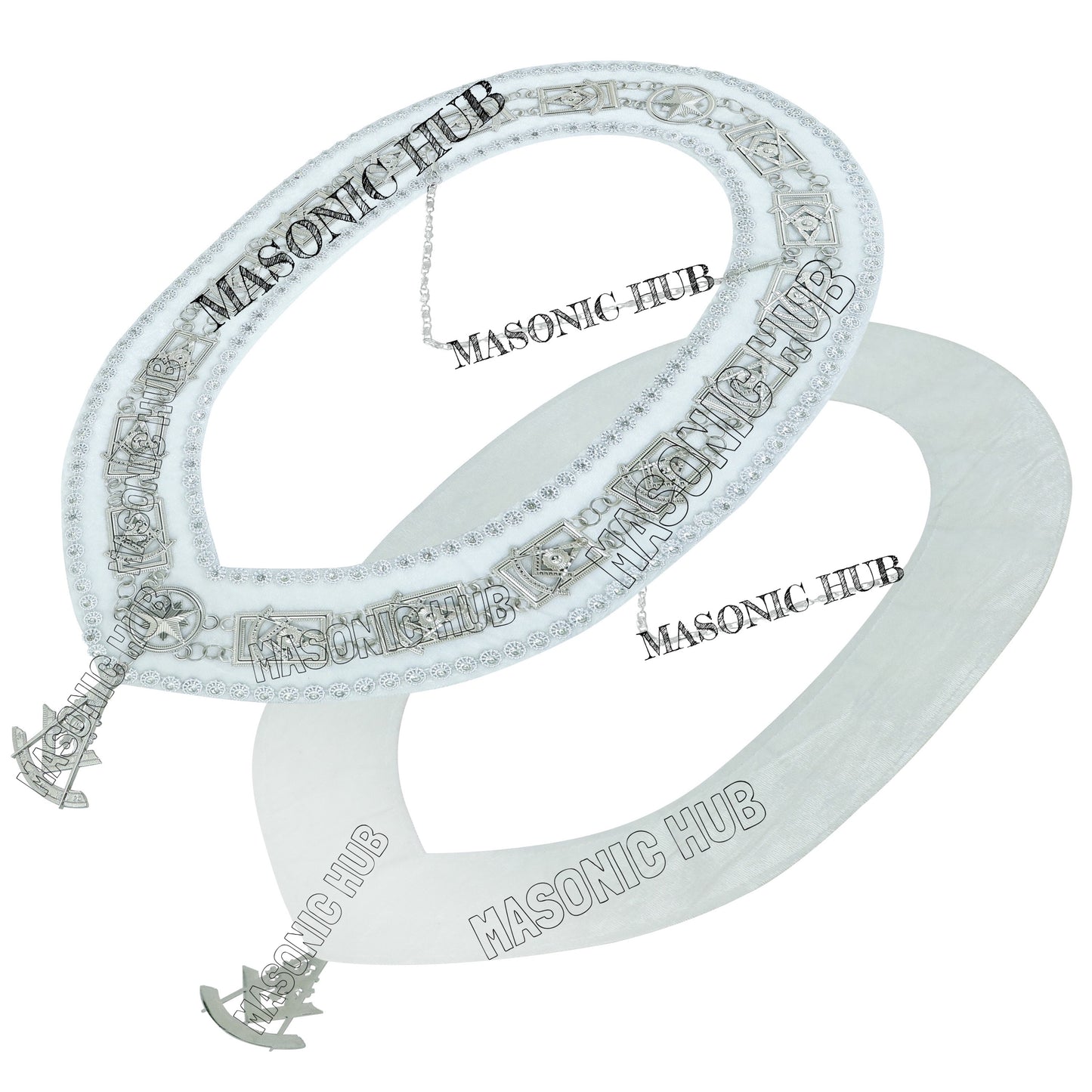 Masonic Past Master Metal Chain Collar White Backing With Rhinestones + Free Jewe