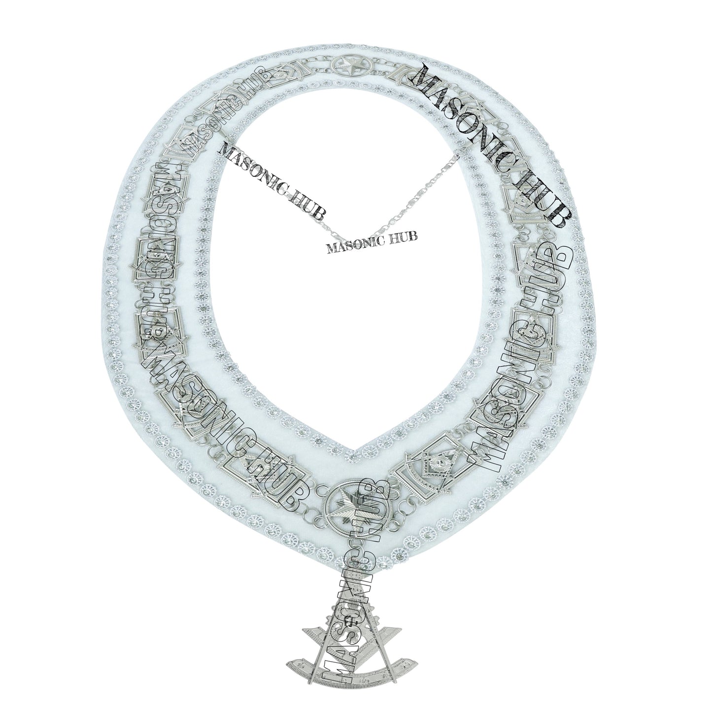 Masonic Past Master Metal Chain Collar White Backing With Rhinestones + Free Jewe