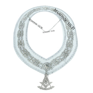 Masonic Past Master Metal Chain Collar White Backing With Rhinestones + Free Jewe Masonic Hub