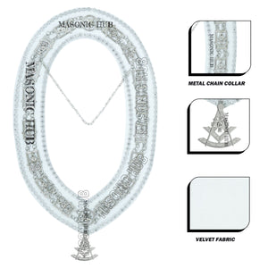 Masonic Past Master Metal Chain Collar White Backing With Rhinestones + Free Jewe Masonic Hub