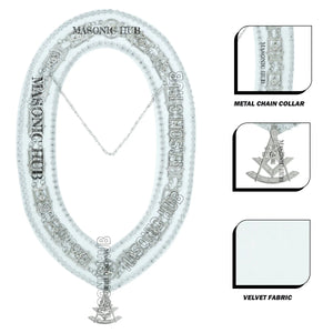 Masonic Past Master Metal Chain Collar White Backing With Rhinestones + Free Jewe Masonic Hub