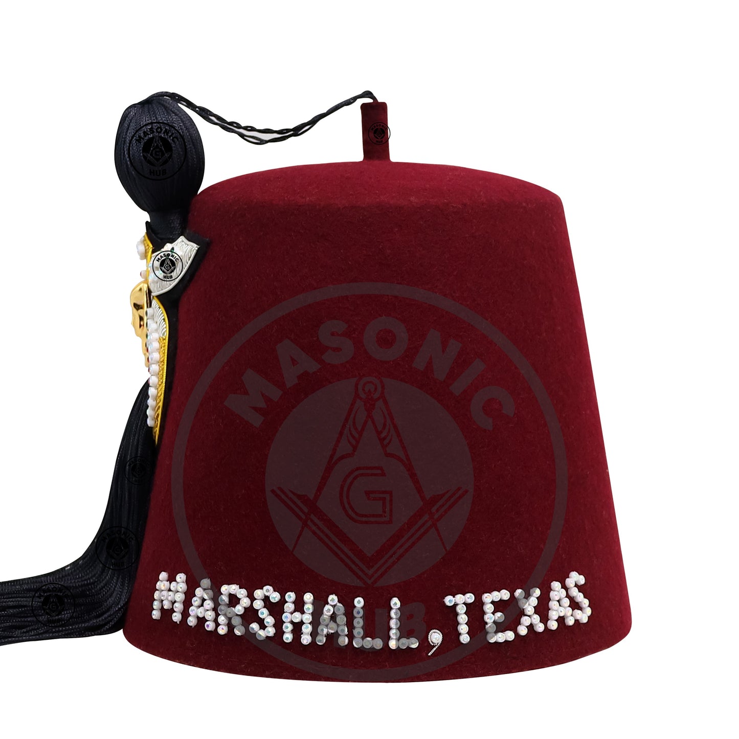 Custom Shriner Fez Hat with Rhinestone Embroidery, Bullion Underlay - Handcrafted Masonic Regalia, Freemason Fez in All Colors & Sizes