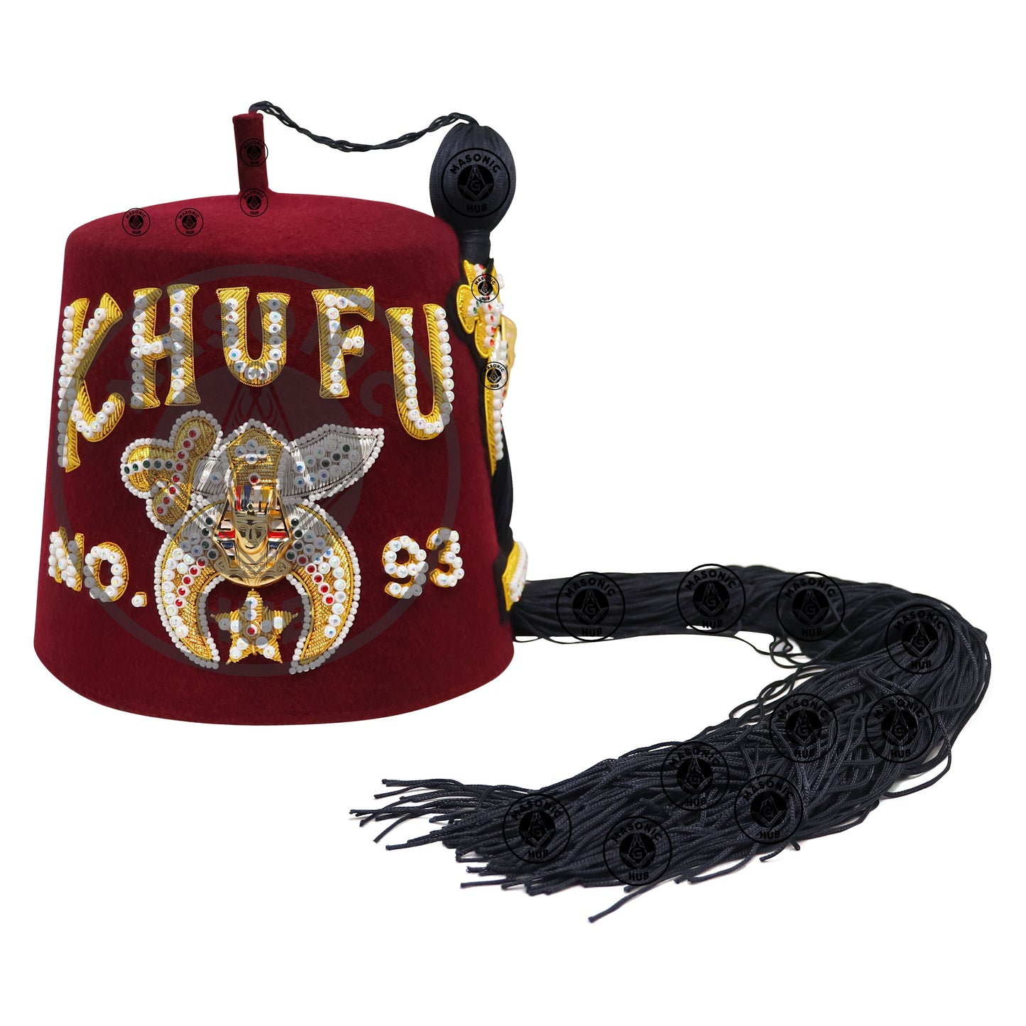 Custom Shriner Fez Hat with Rhinestone Embroidery, Bullion Underlay - Handcrafted Masonic Regalia, Freemason Fez in All Colors & Sizes