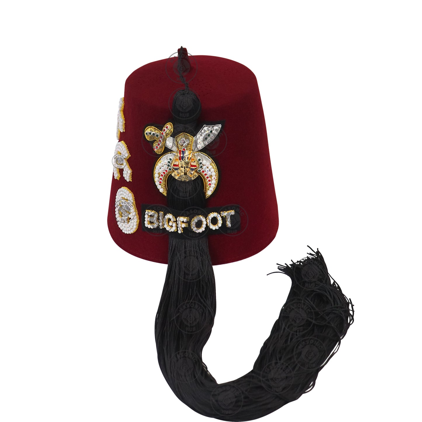 Custom Shriner Fez Hat with Rhinestone Embroidery, Bullion Underlay - Handcrafted Masonic Regalia, Freemason Fez in All Colors & Sizes
