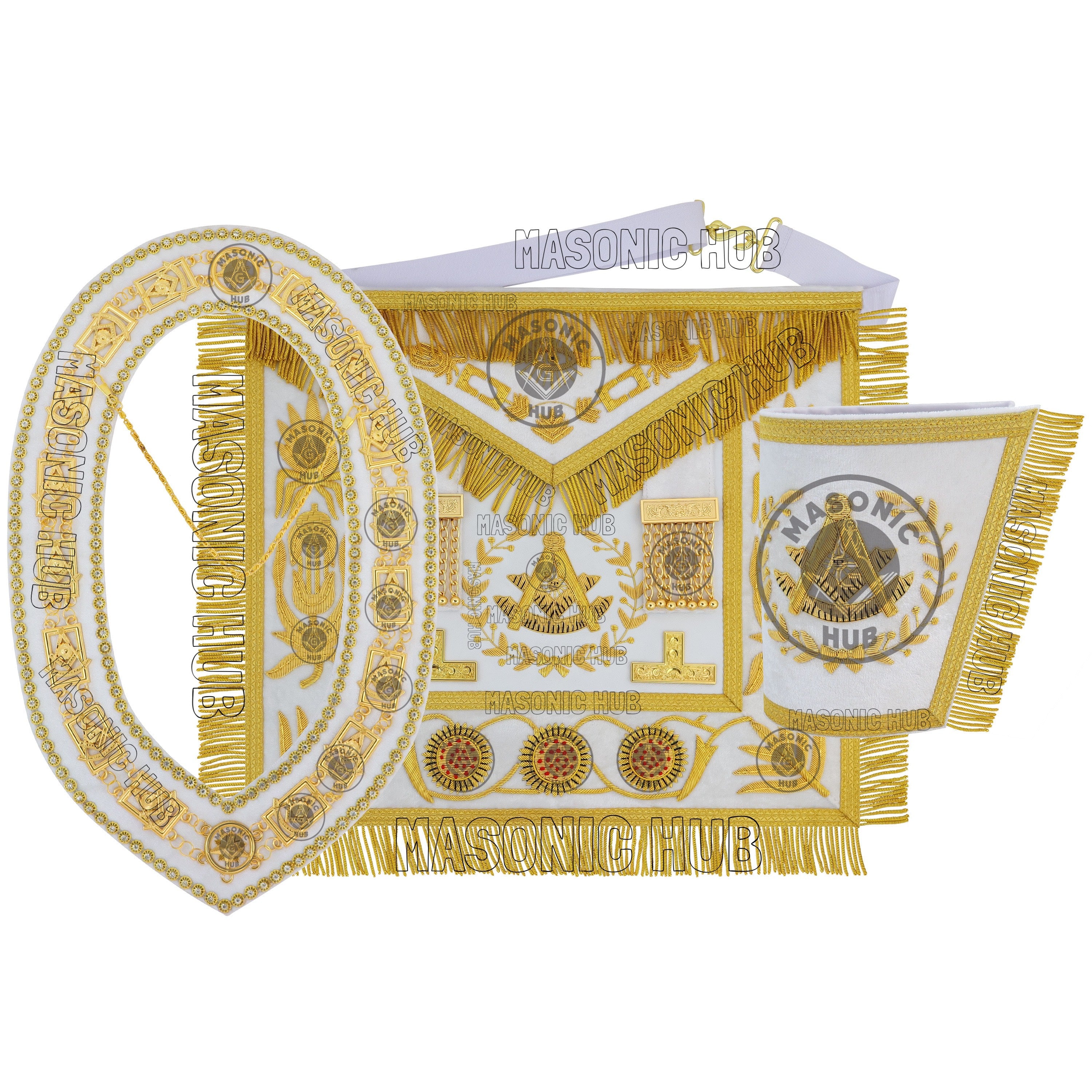 Masonic Regalia Grand Lodge Past Master 100% Lambskin Apron With Collar & Cuff Masonic Hub