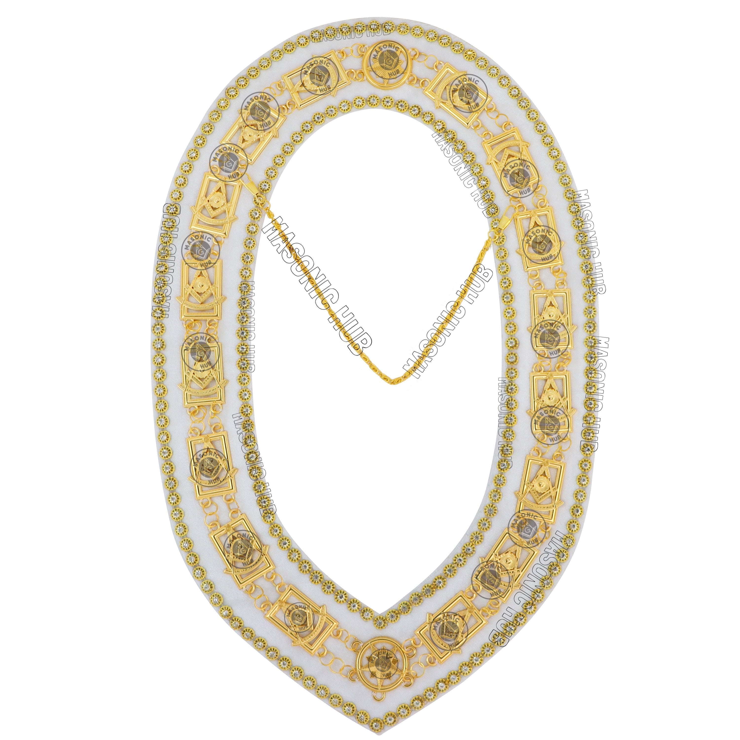 Masonic Past Master Chain Collar White Velvet w/ Rhinestone Edges Masonic Hub