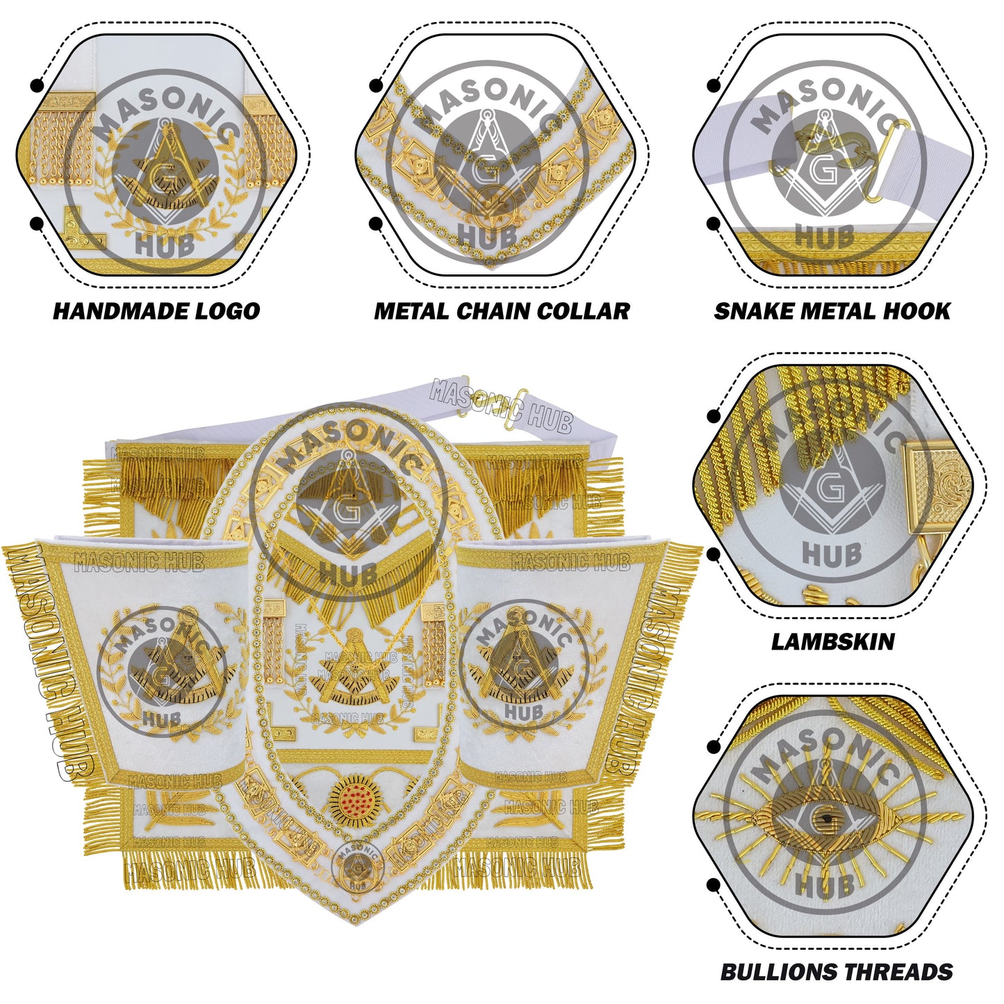 Masonic Regalia Grand Lodge Past Master 100% Lambskin Apron With Collar & Cuff