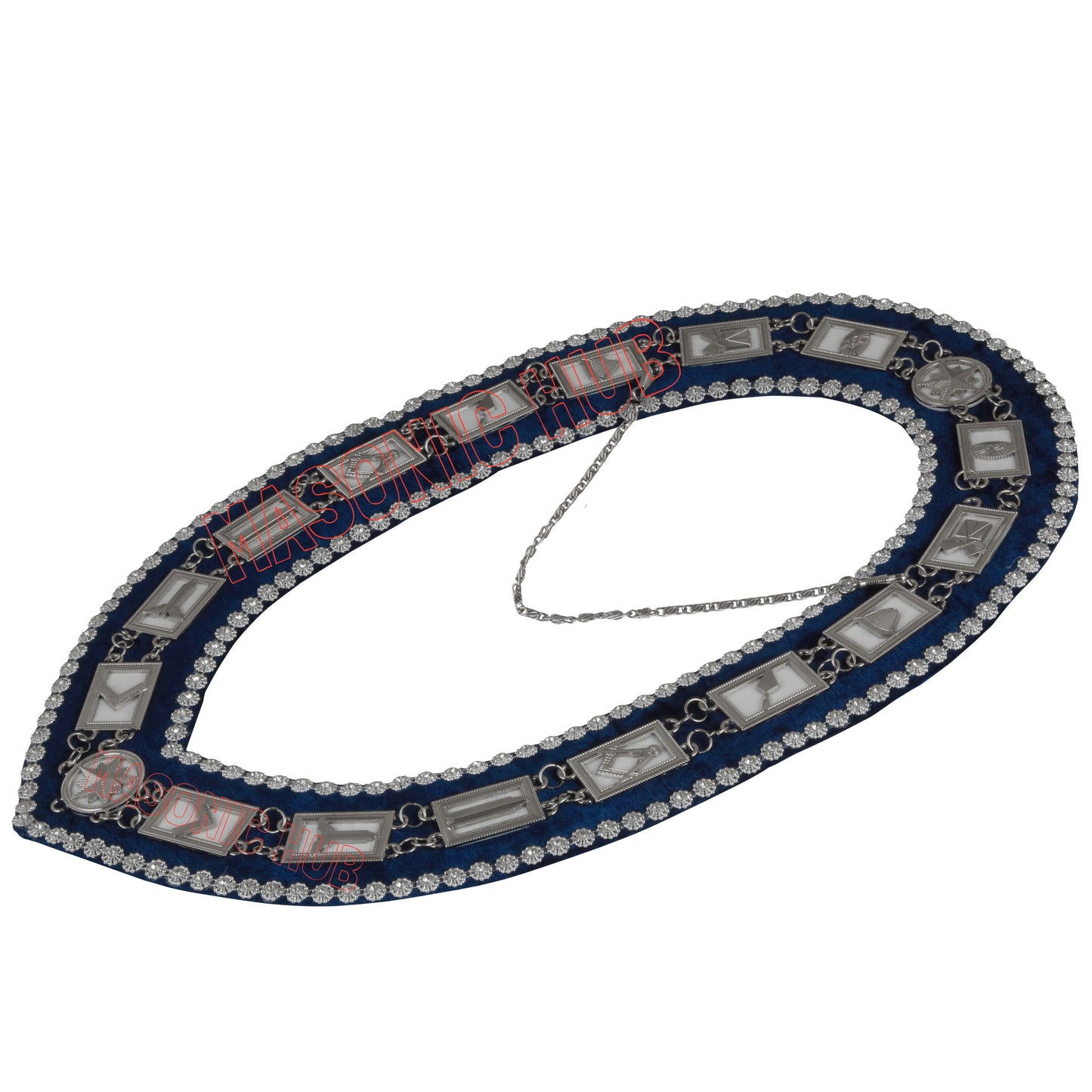 Masonic Blue Lodge Working Tools Blue Backing Chain Collar with Rhinestone