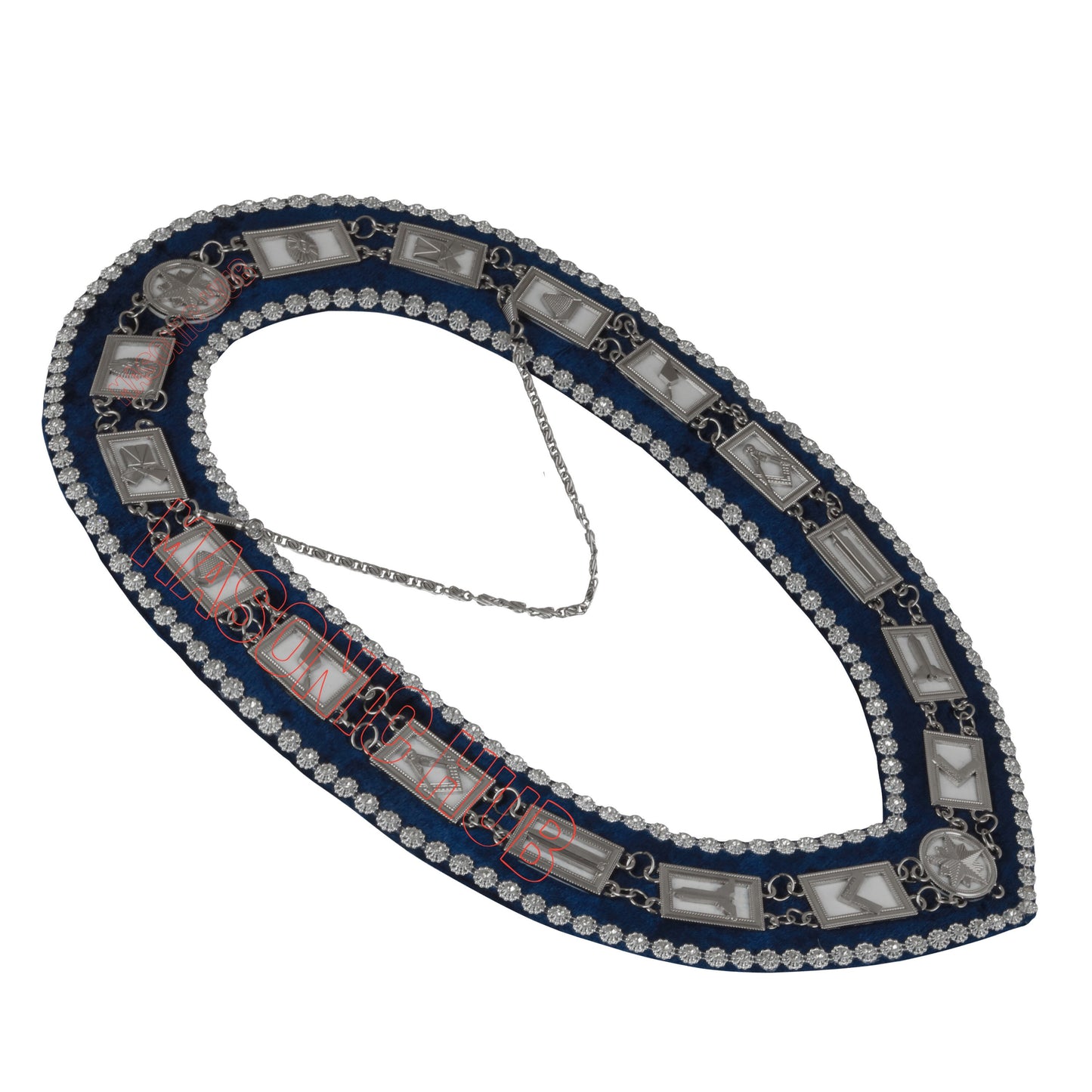 Masonic Blue Lodge Working Tools Blue Backing Chain Collar with Rhinestone