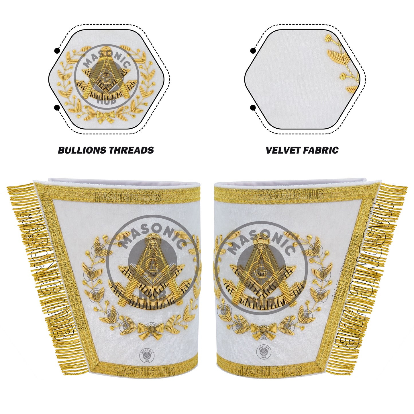 Handcrafted Masonic Regalia Grand Lodge Past Master Gauntlets Embroidered Gold