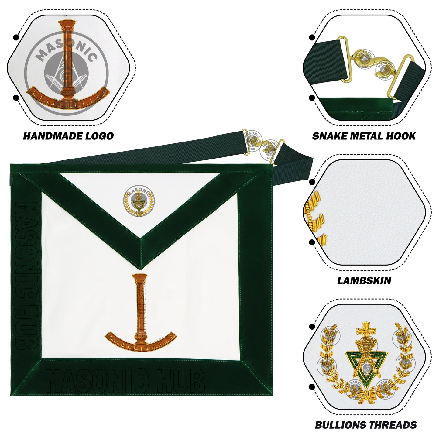 Grand Superintendent Allied Masonic Degrees Apron – Dark Green Velvet & Lambskin