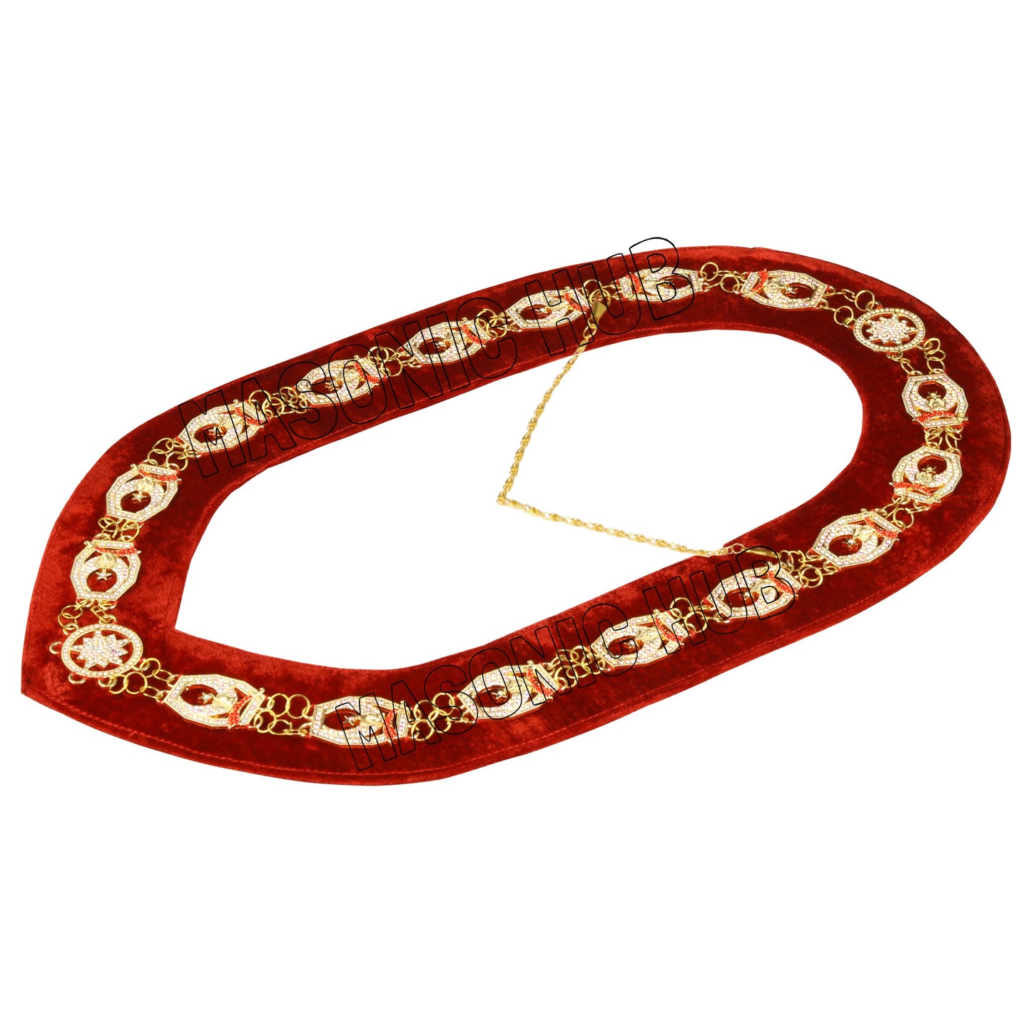 Masonic Regalia Rhinestones Jewels Shriner Chain Collar With Red Backing