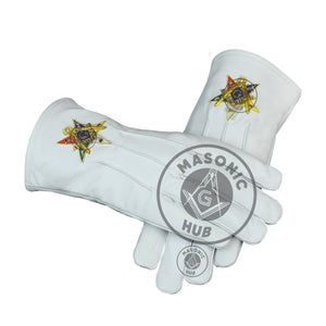 Order of the Eastern Star OES White Leather Gloves – Hand-Embroidered Gold Bullion Masonic Hub