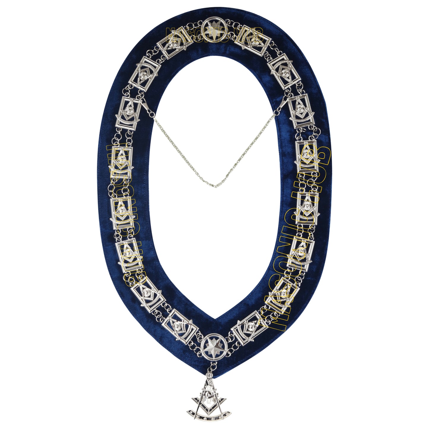 Masonic Past Master Metal Chain Collar Blue Backing + Free Jewel