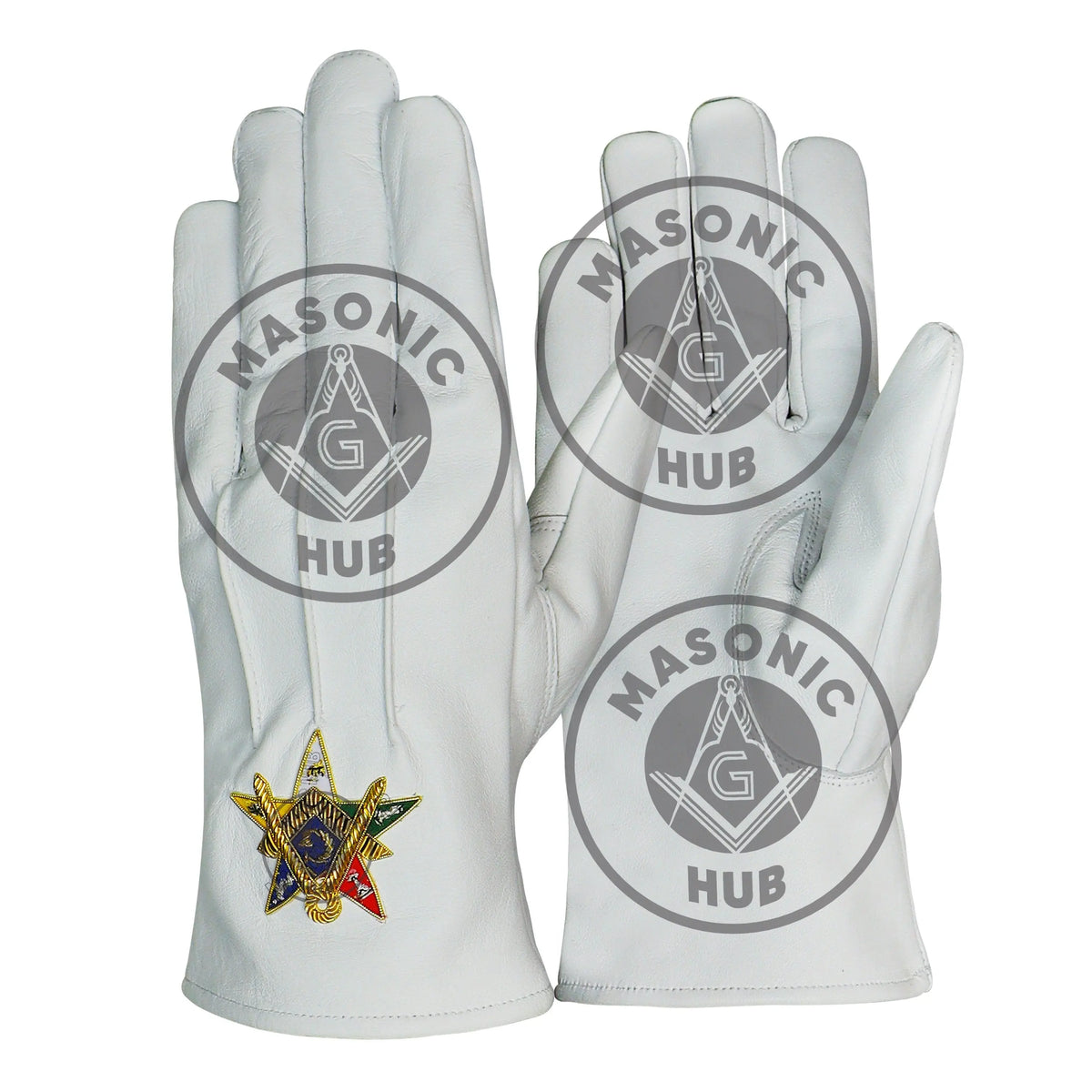 Order of the Eastern Star OES White Leather Gloves – Hand-Embroidered Gold Bullion Masonic Hub