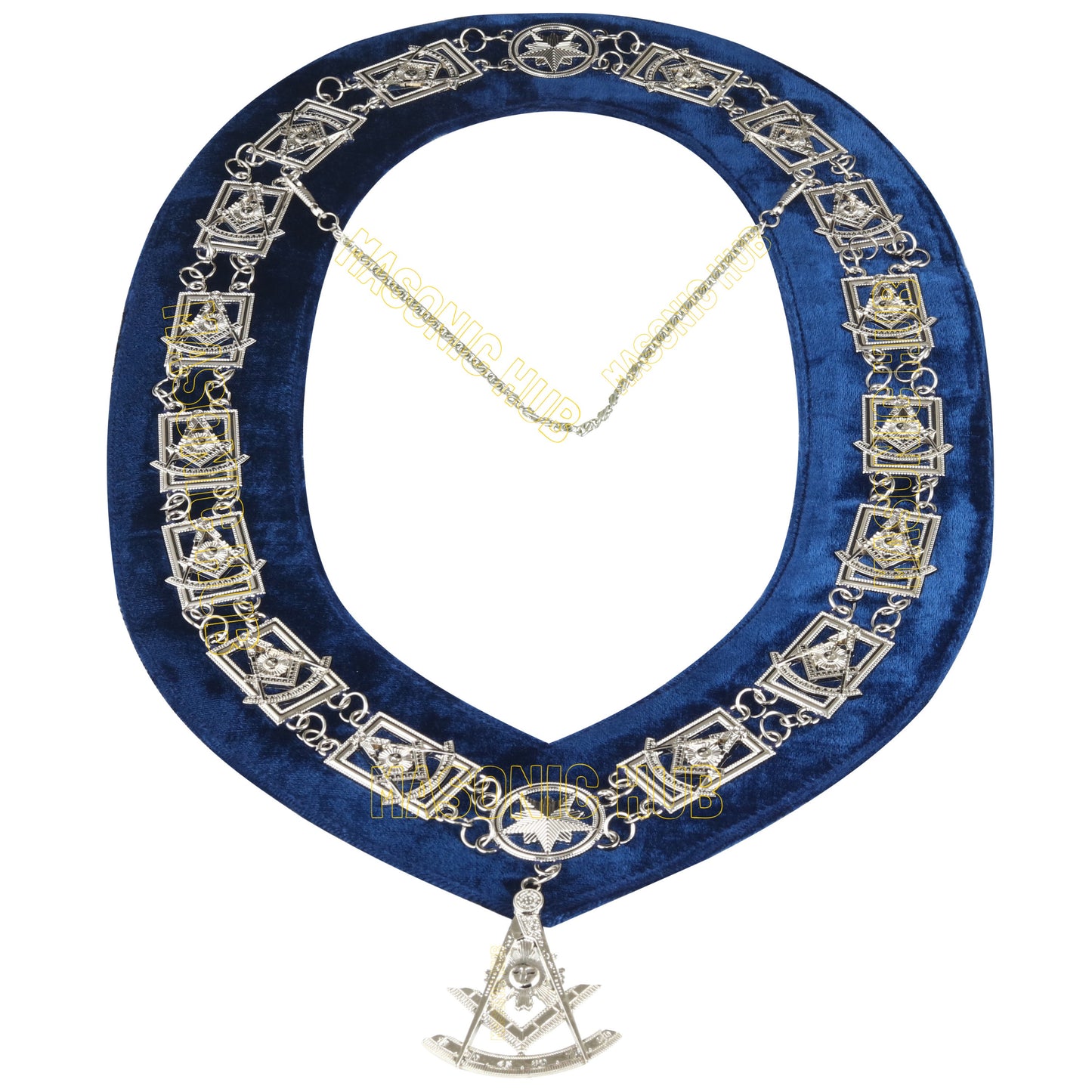 Masonic Past Master Metal Chain Collar Blue Backing + Free Jewel