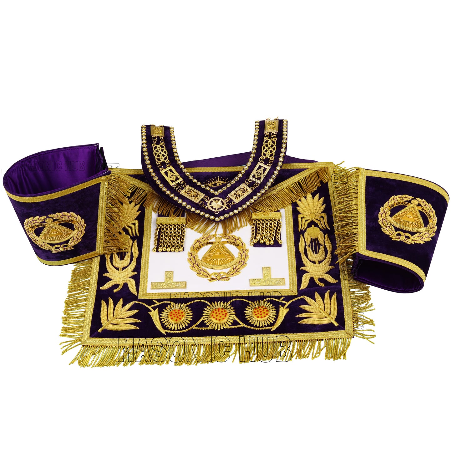 Masonic Regalia Deputy Grand Master 100% Lambskin Apron with Chain Collar & Cuffs
