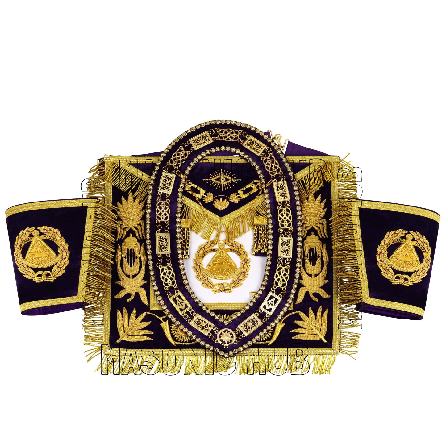 Masonic Regalia Deputy Grand Master 100% Lambskin Apron with Chain Collar & Cuffs