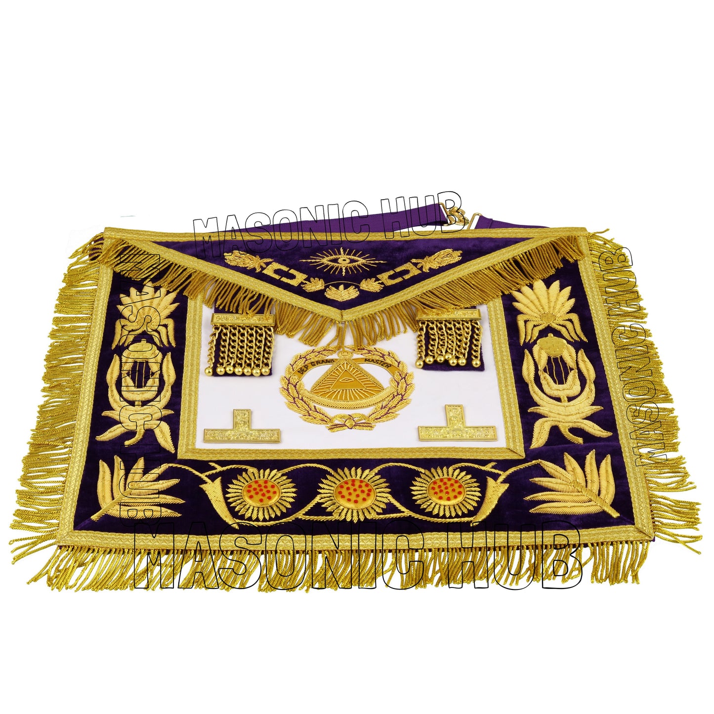 Masonic Regalia Deputy Grand Master 100% Lambskin Apron with Chain Collar & Cuffs