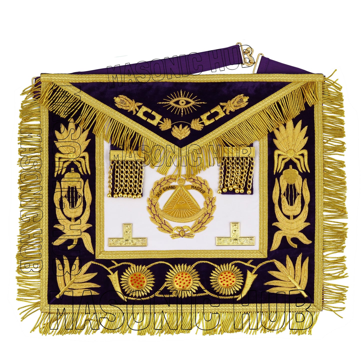 Masonic Regalia Deputy Grand Master 100% Lambskin Apron with Chain Collar & Cuffs