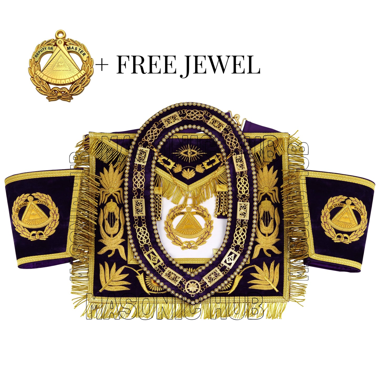 Masonic Regalia Deputy Grand Master 100% Lambskin Apron with Chain Collar & Cuffs