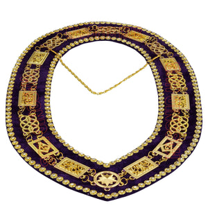 Masonic Grand Lodge Rhinestone Chain Collar – Gold Plated with Purple Velvet Backing Masonic Hub