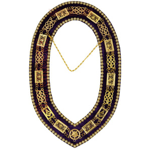 Masonic Grand Lodge Rhinestone Chain Collar – Gold Plated with Purple Velvet Backing Masonic Hub