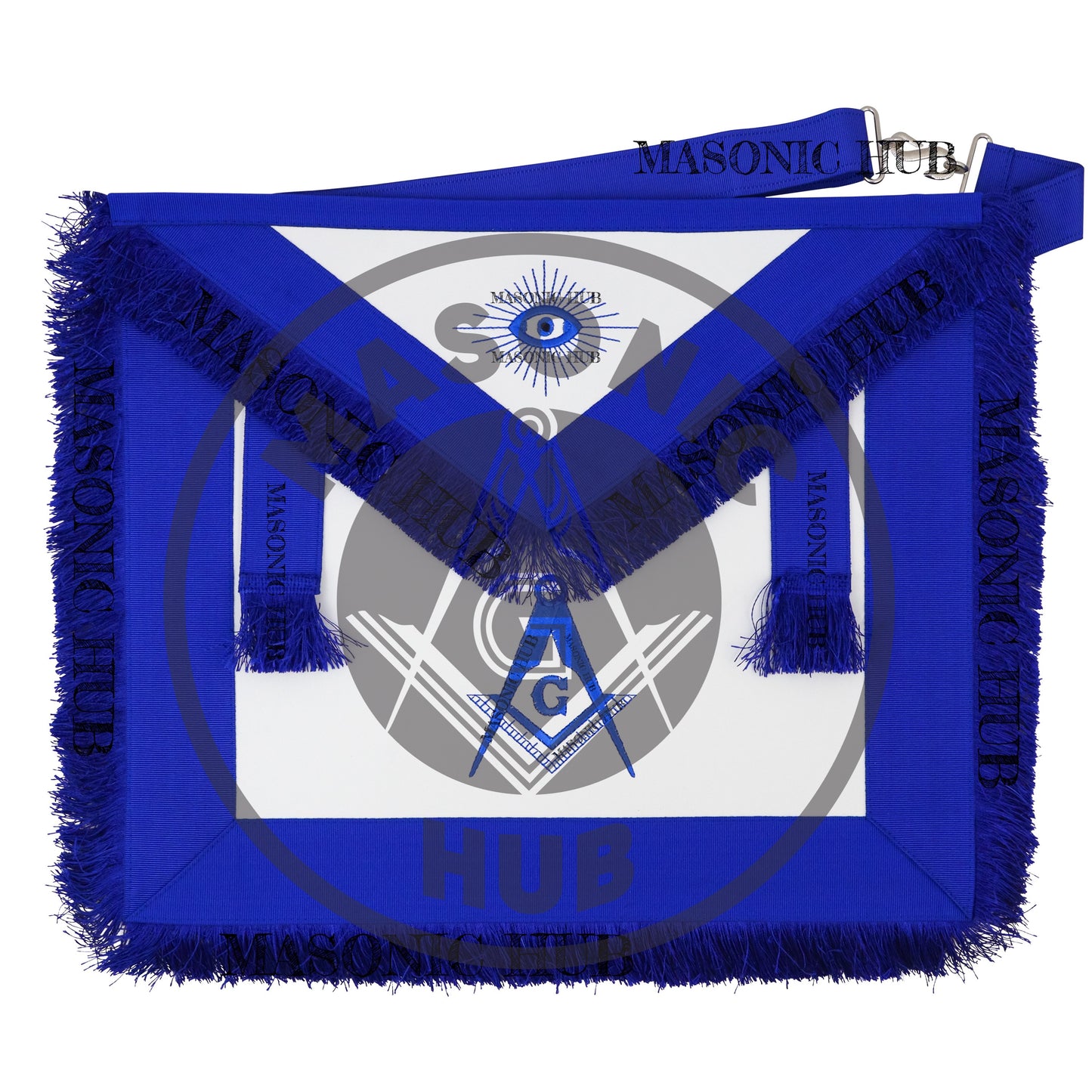 Masonic Master Mason Blue Lodge Apron – Machine Embroidered Square Compass G Blue Fringes On Premium Faux Leather