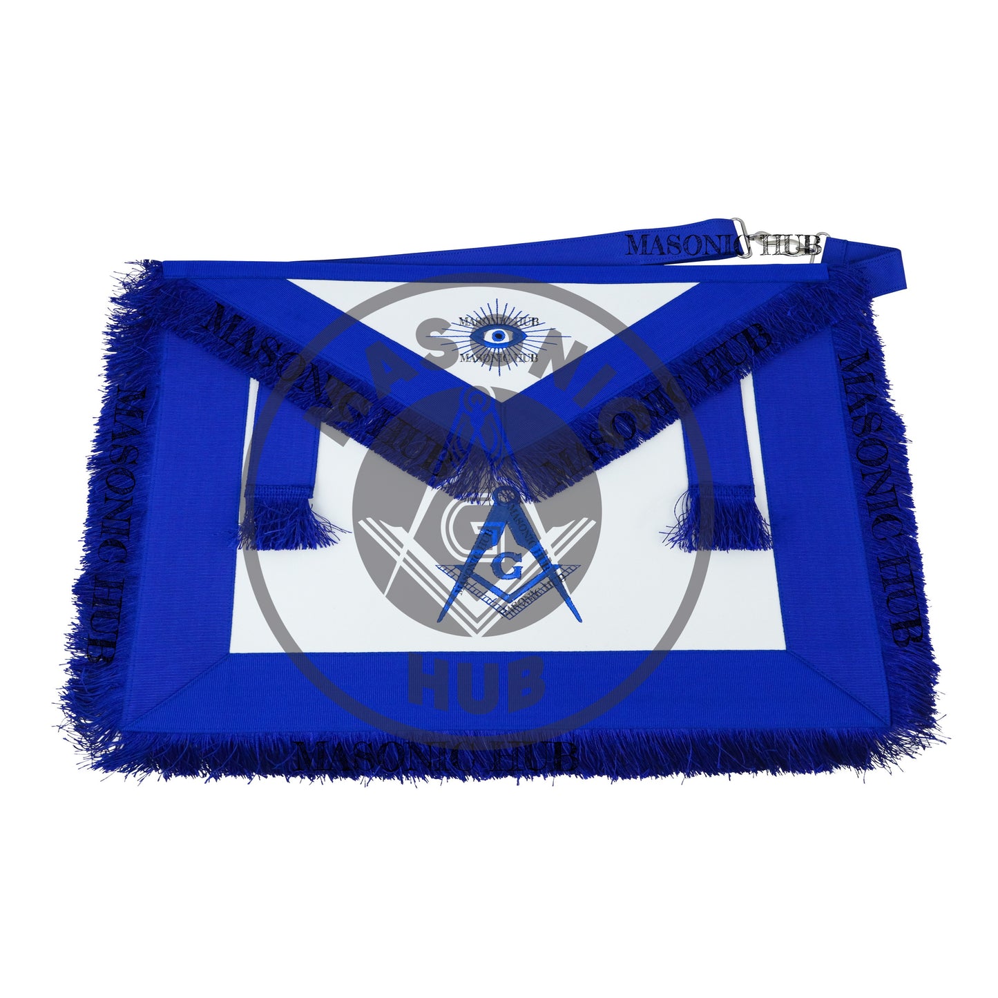 Masonic Master Mason Blue Lodge Apron – Machine Embroidered Square Compass G Blue Fringes On Premium Faux Leather