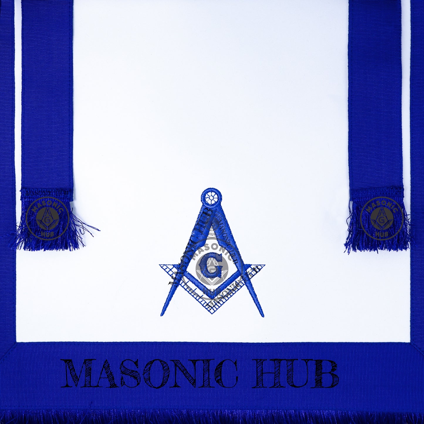 Masonic Master Mason Blue Lodge Apron – Machine Embroidered Square Compass G Blue Fringes On Premium Faux Leather
