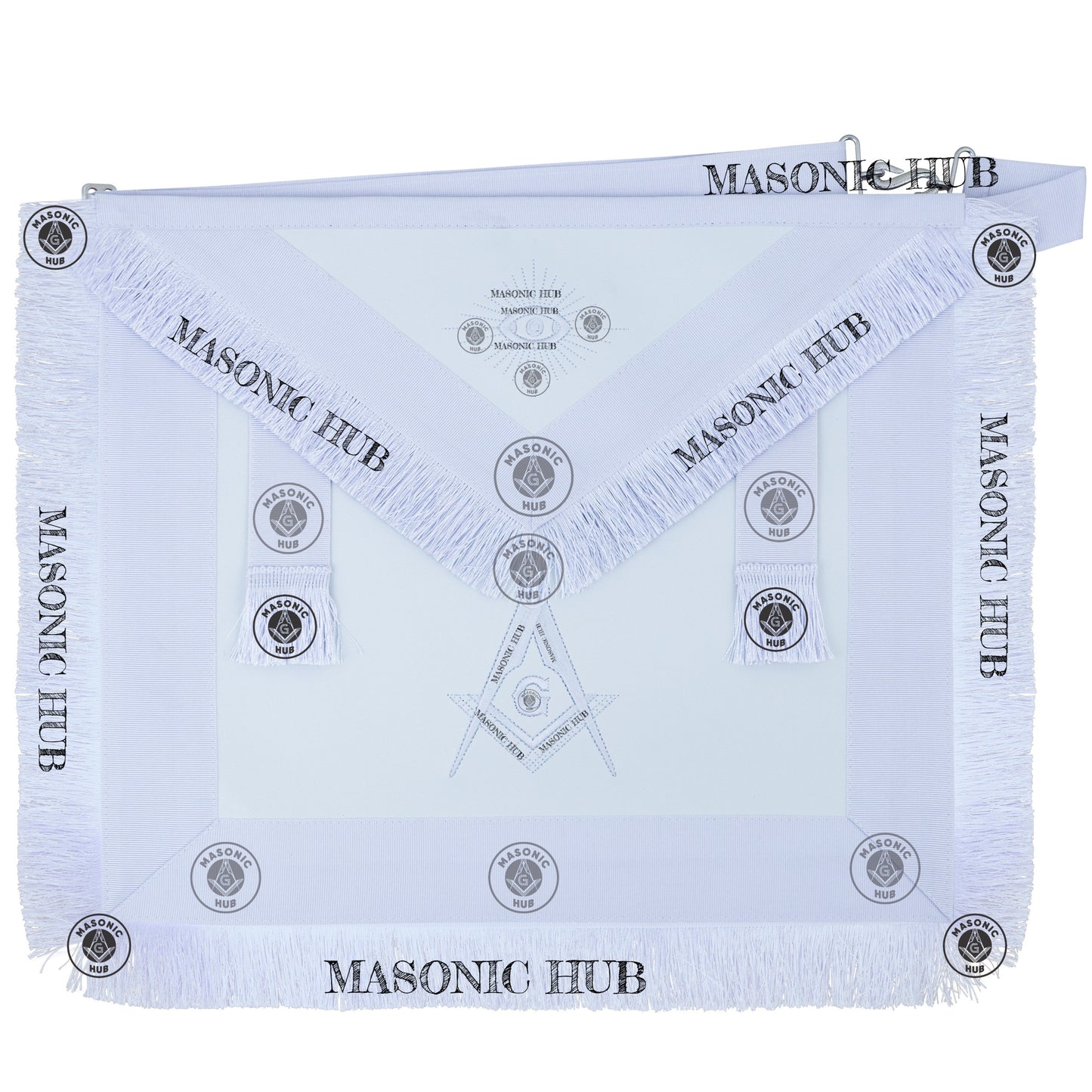 Masonic Master Mason Blue Lodge Apron – Machine Embroidered Square Compass G with White Fringes On Premium Faux Leather