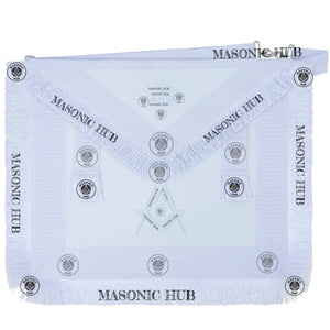Masonic Master Mason Blue Lodge Apron – Machine Embroidered Square Compass G with White Fringes On Premium Faux Leather Masonic Hub
