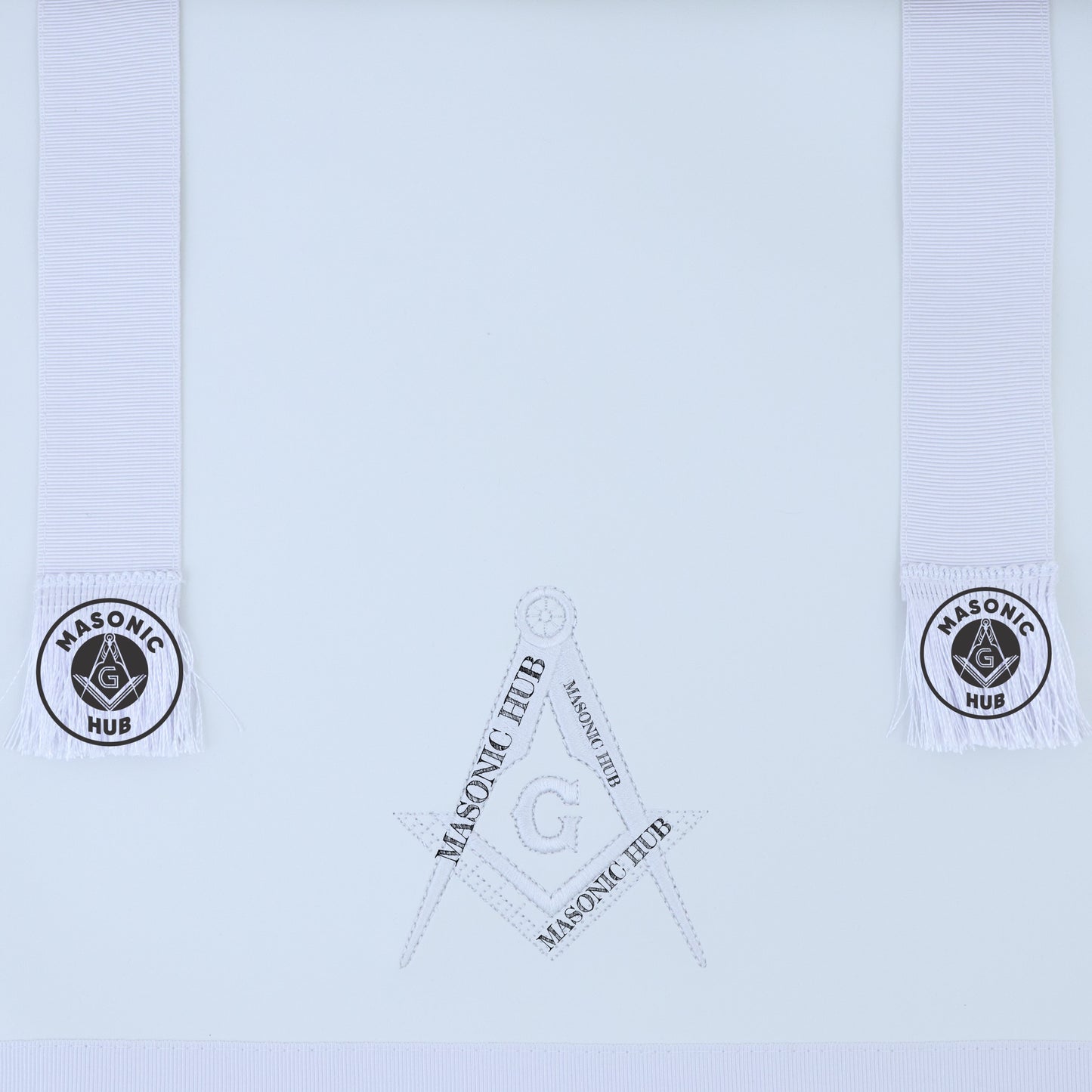 Masonic Master Mason Blue Lodge Apron – Machine Embroidered Square Compass G with White Fringes On Premium Faux Leather