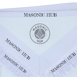 Masonic Master Mason Blue Lodge Apron – Machine Embroidered Square Compass G with White Fringes On Premium Faux Leather Masonic Hub