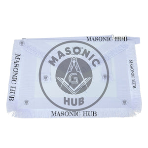 Masonic Master Mason Blue Lodge Apron – Machine Embroidered Square Compass G with White Fringes On Premium Faux Leather Masonic Hub