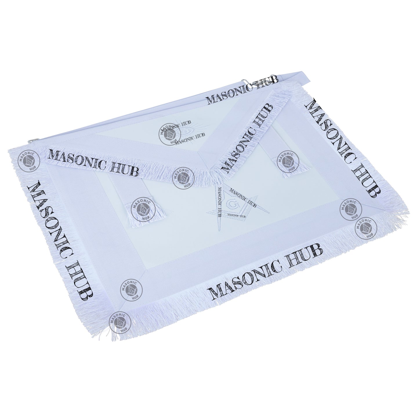 Masonic Master Mason Blue Lodge Apron – Machine Embroidered Square Compass G with White Fringes On Premium Faux Leather