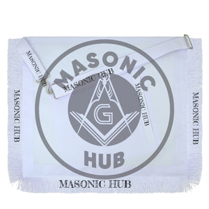 Masonic Master Mason Blue Lodge Apron – Machine Embroidered Square Compass G with White Fringes On Premium Faux Leather Masonic Hub