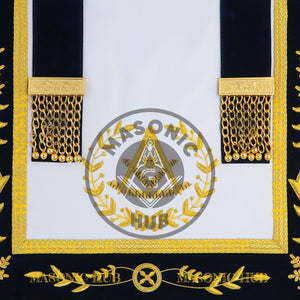 Past Master Masonic Apron – Lambskin with Gold Bullion Embroidery – Navy Blue Velvet & Mylar Fringe – Handmade Freemason Regalia Masonic Hub