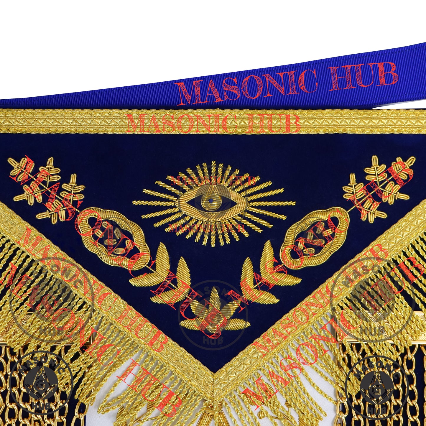 Past Master Masonic Apron – Lambskin with Gold Bullion Embroidery – Royal Blue Velvet & Mylar Fringe – Handmade Freemason Regalia