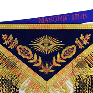 Past Master Masonic Apron – Lambskin with Gold Bullion Embroidery – Royal Blue Velvet & Mylar Fringe – Handmade Freemason Regalia Masonic Hub