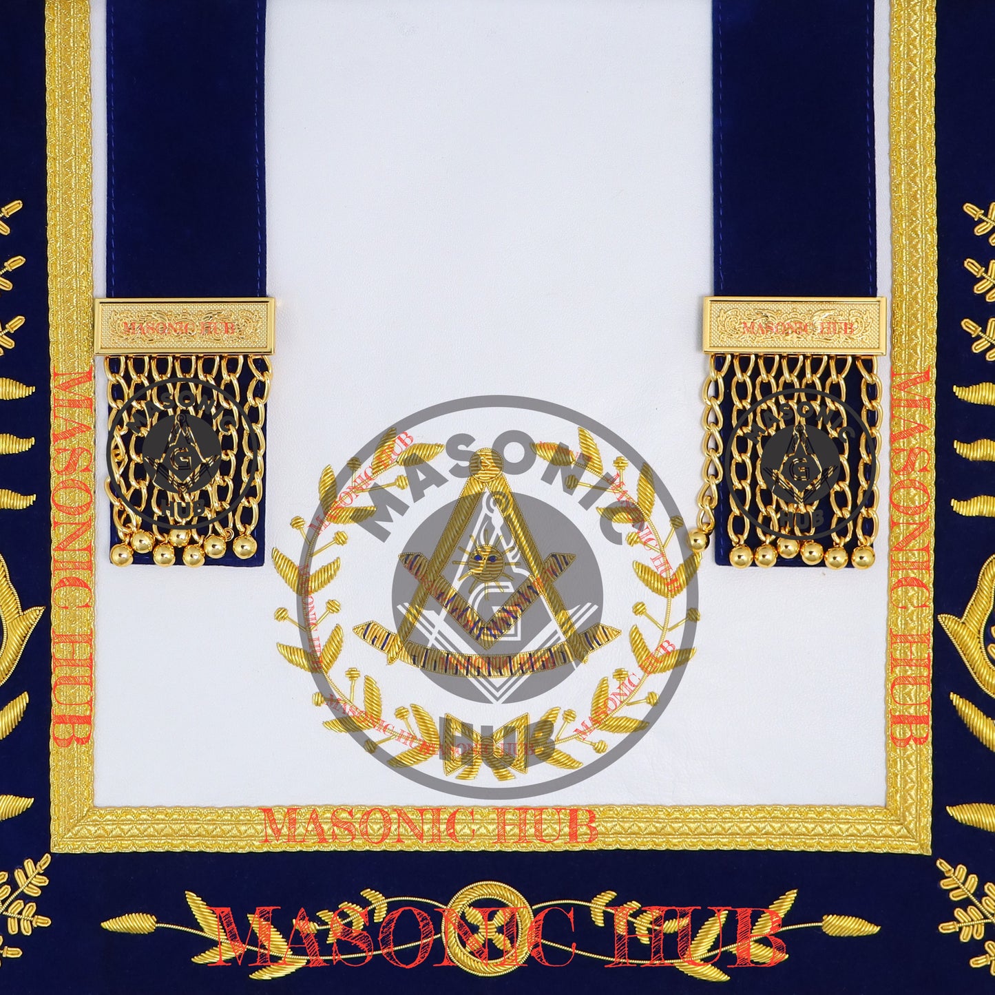 Past Master Masonic Apron – Lambskin with Gold Bullion Embroidery – Royal Blue Velvet & Mylar Fringe – Handmade Freemason Regalia