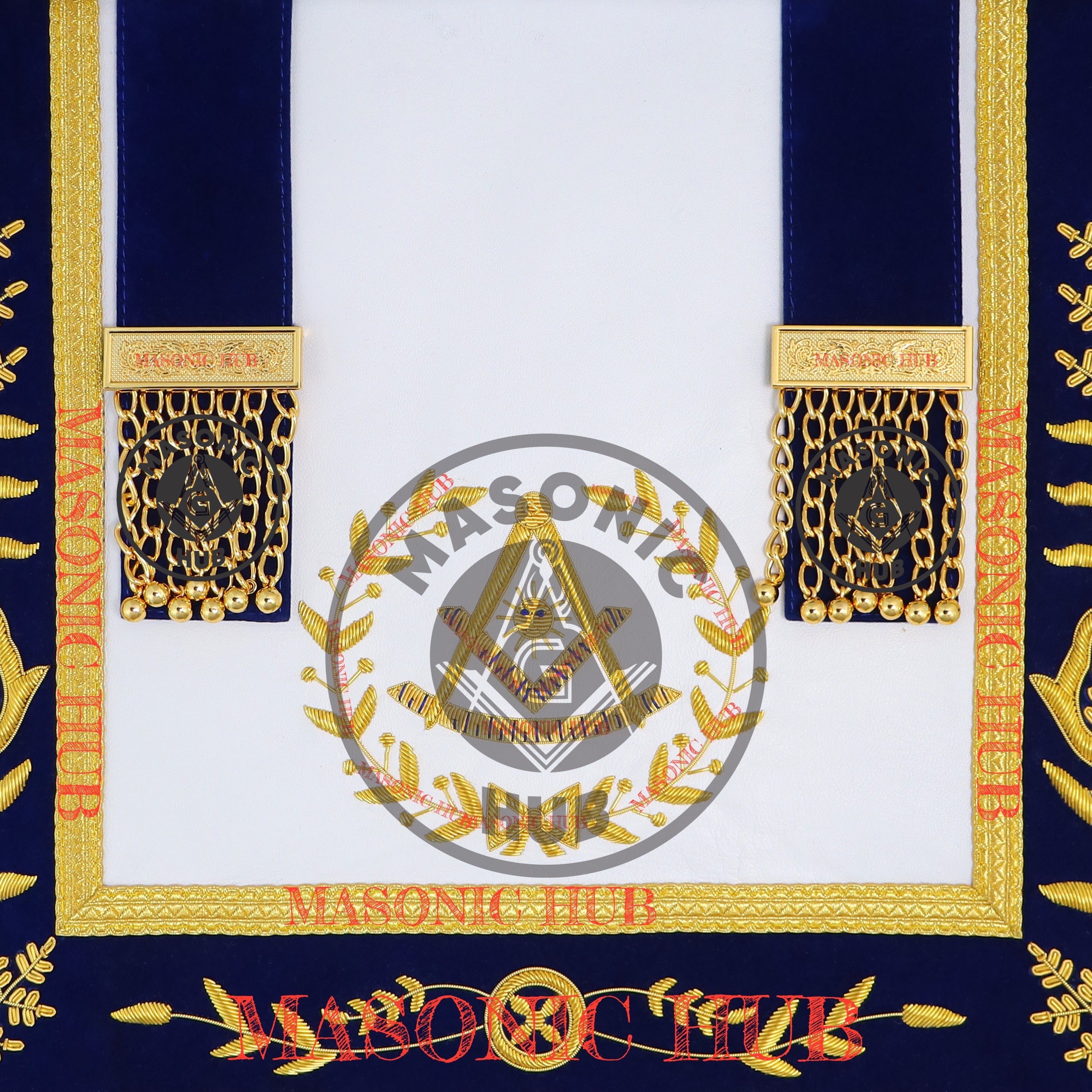 Past Master Masonic Apron – Lambskin with Gold Bullion Embroidery – Royal Blue Velvet & Mylar Fringe – Handmade Freemason Regalia Masonic Hub