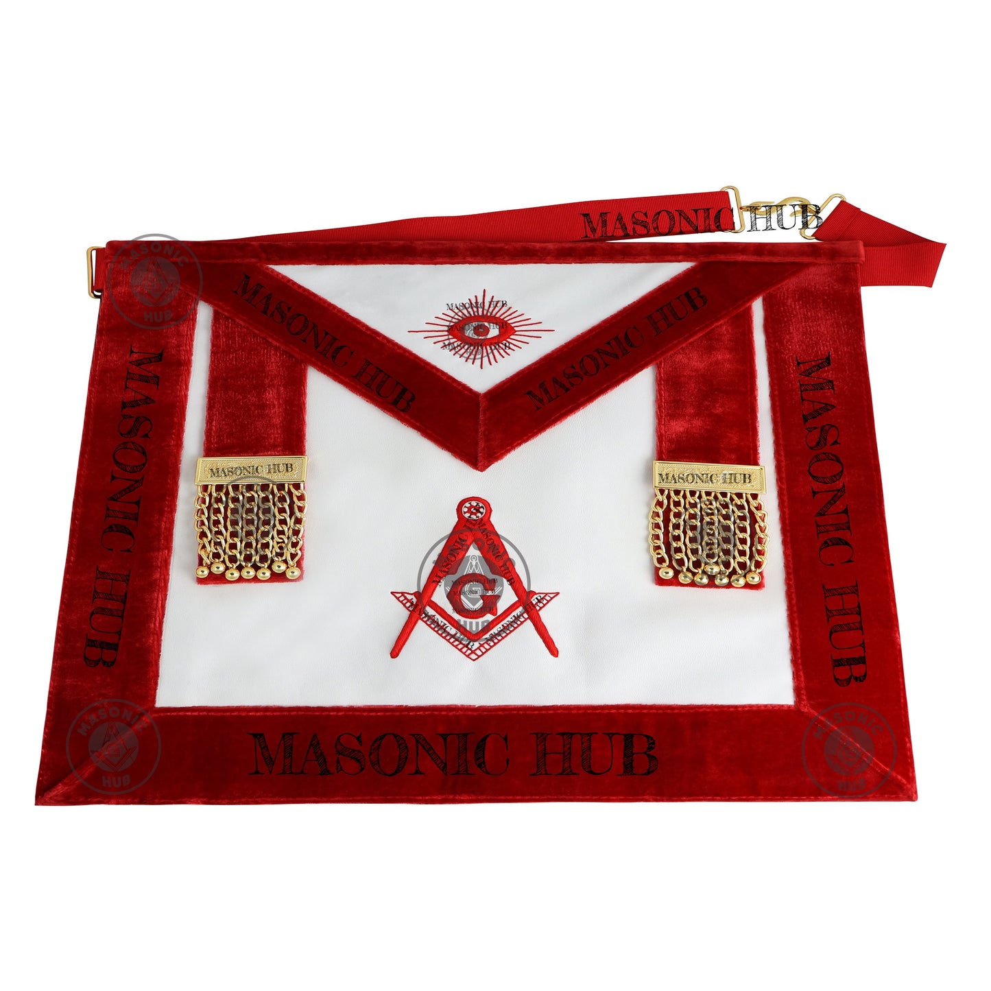 Scottish Rite Master Mason Apron - Red Velvet Masonic Regalia with Gold Bullion Tassels & All-Seeing Eye Freemason Ceremony Apron