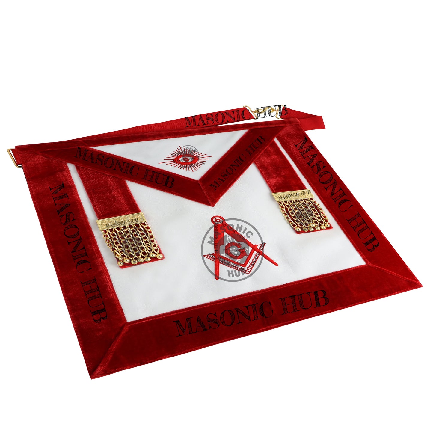 Scottish Rite Master Mason Apron - Red Velvet Masonic Regalia with Gold Bullion Tassels & All-Seeing Eye Freemason Ceremony Apron